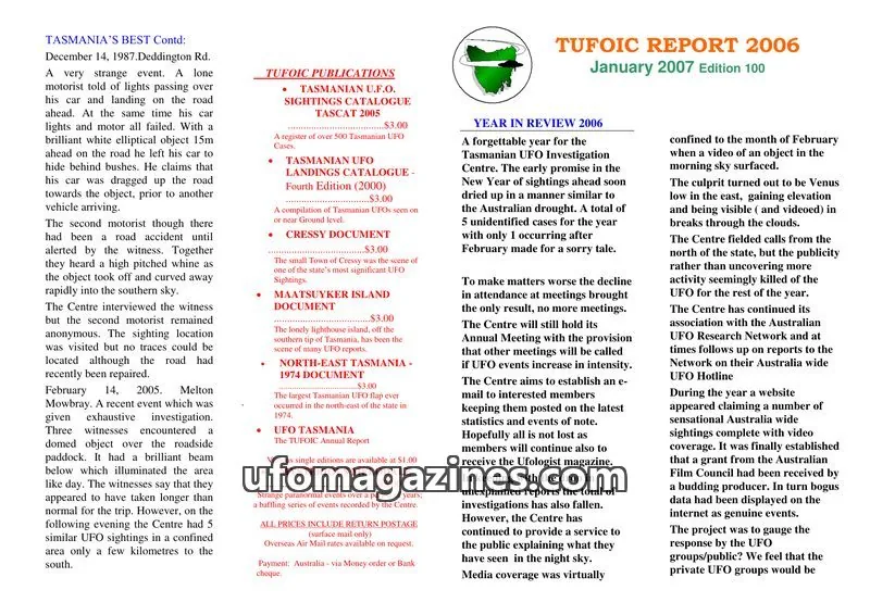 Cover of TUFOIC issue January 2007 Edition 100: TUFOIC REPORT 2006