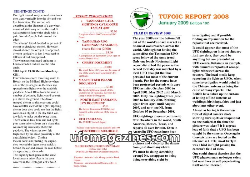 Cover of TUFOIC issue 2009 Edition 102: TUFOIC REPORT