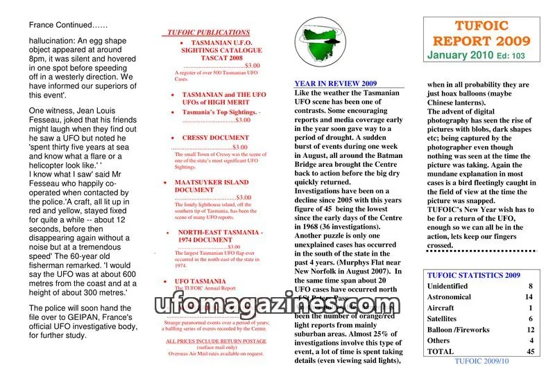 Cover of TUFOIC issue 103: TUFOIC REPORT 2009