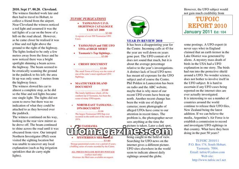 Cover of TUFOIC issue 104: TUFOIC REPORT