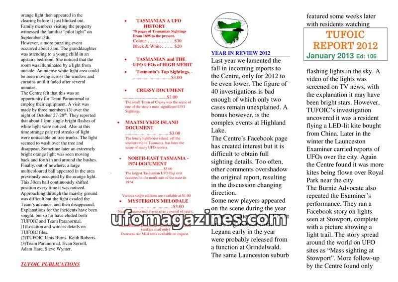 Cover of TUFOIC issue 106: TUFOIC REPORT