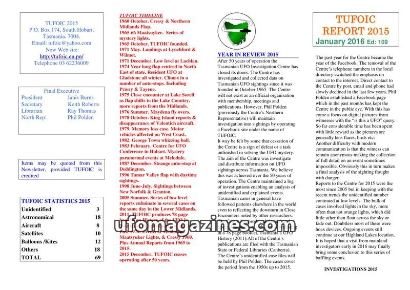 Cover of TUFOIC issue 109: TUFOIC REPORT 2015