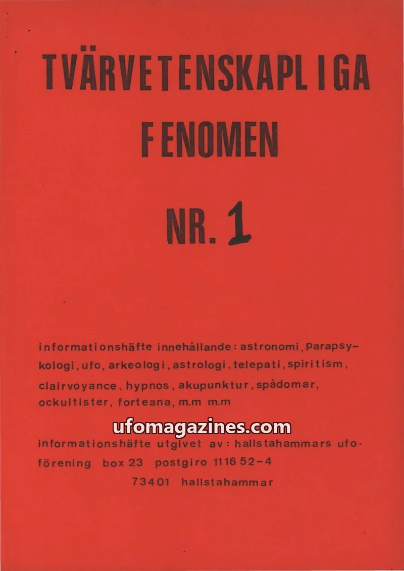 Cover of Tvarvetenskapliga fenomen issue 1: TVÄRVETENSKAPLIGA FENOMEN