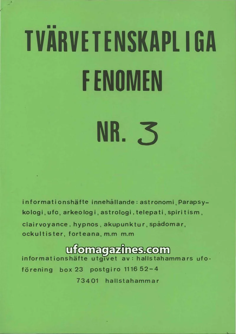Cover of Tvarvetenskapliga fenomen issue 3: TVÄRVETENSKAPLIGA FENOMEN