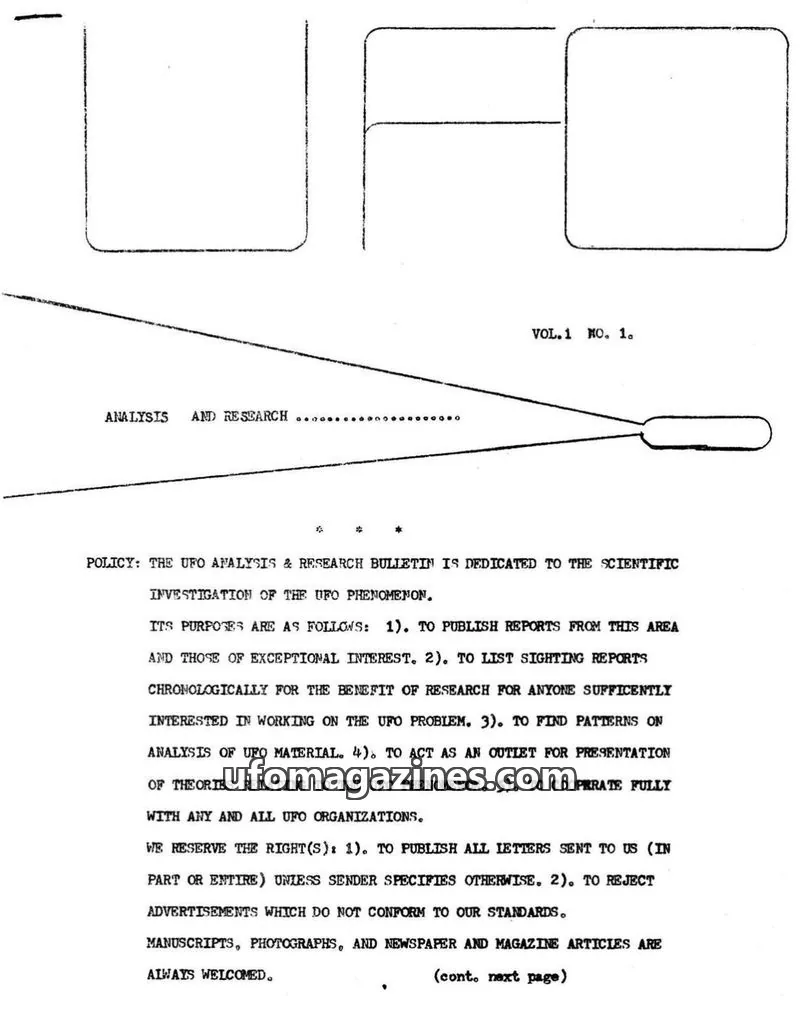 Cover of UFO Analysis & Research Bulletin (Patrick Huyghe) issue Vol.1 No.1: The UFO Analysis & Research Bulletin