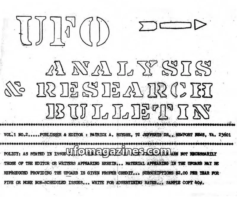 Cover of UFO Analysis & Research Bulletin (Patrick Huyghe) issue Vol. 1 No. 2: UFO ANALYSIS & RESEARCH BULLETIN