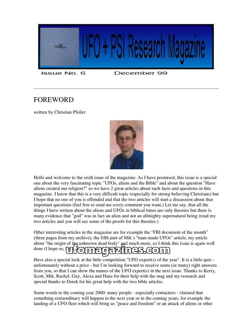 Cover of UFO and PSI Magazine (Christian Pfeiler) issue 6: UFO + PSI Research Magazine