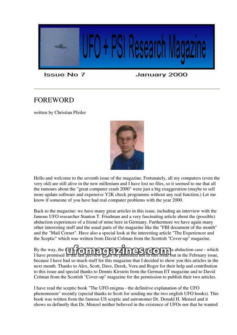 Cover of UFO and PSI Magazine (Christian Pfeiler) issue 7: UFO + PSI Research Magazine