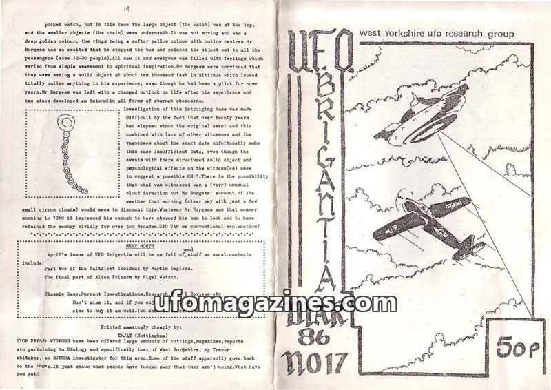 Cover of WEST YORKSHIRE UFO RESEARCH GROUP issue 17: UFO BRIGANTIA