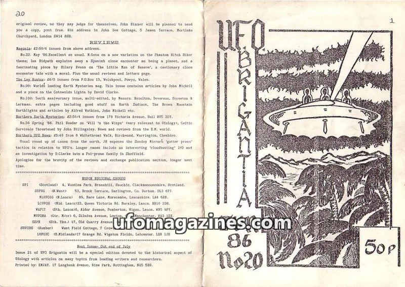 Cover of The Journal Of The West Yorkshire UFO Research Group issue 20: UFO BRIGANTIA