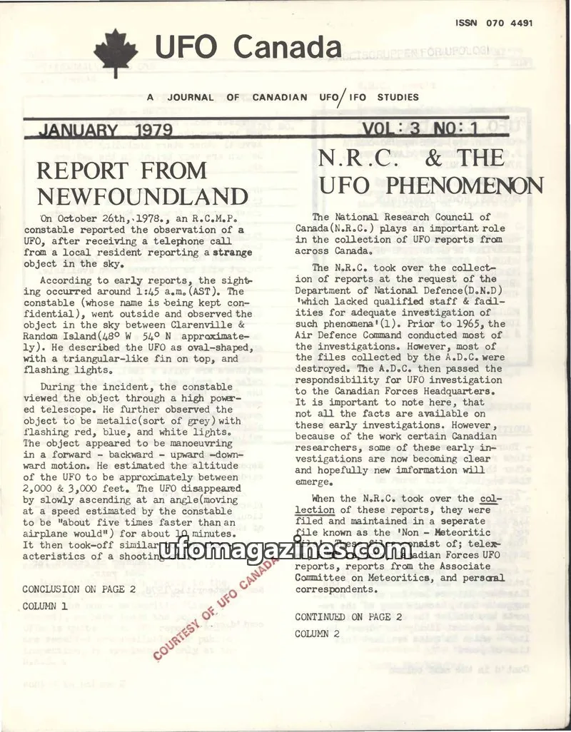 Cover of UFO Canada (Gontovnick) issue 1: UFO Canada