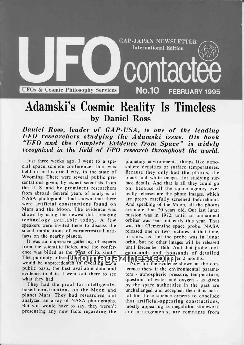 Cover of UFOs & Cosmic Philosophy Services issue 10: UFO contactee