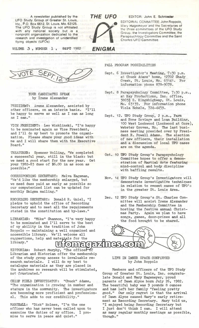 Cover of UFO Study Group of Greater St. Louis, Inc. issue 1: THE UFO ENIGMA
