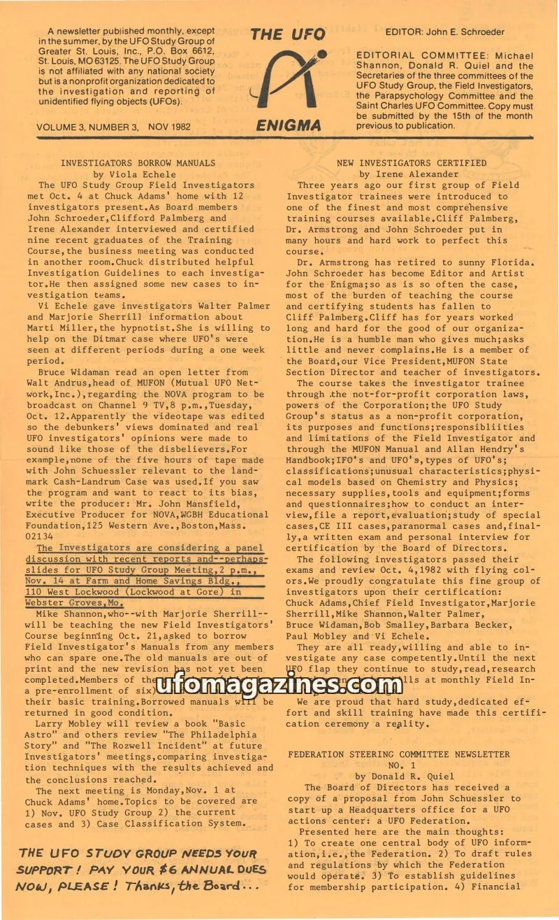 Cover of UFO Study Group of Greater St. Louis, Inc. issue 3: THE UFO ENIGMA