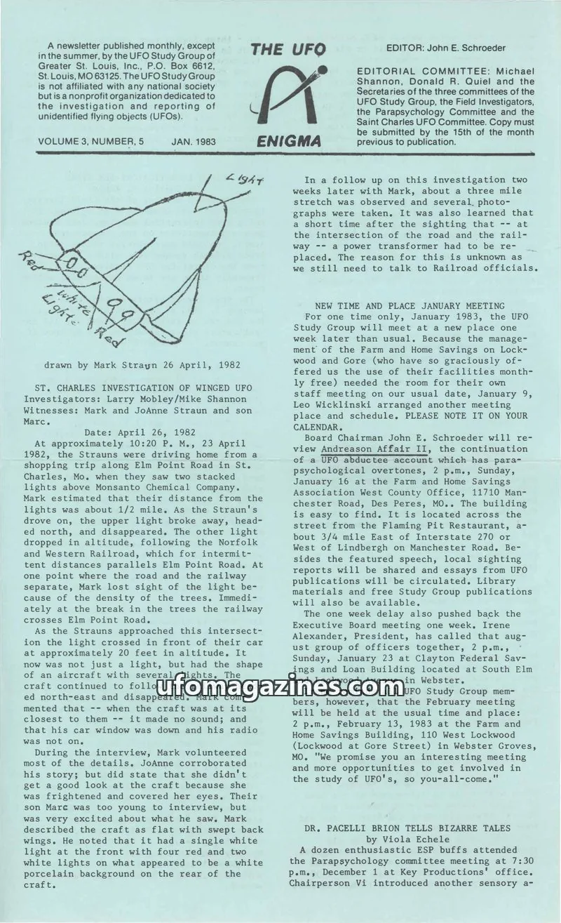 Cover of UFO Study Group of Greater St. Louis, Inc. issue VOLUME 3, NUMBER, 5: THE UFO ENIGMA