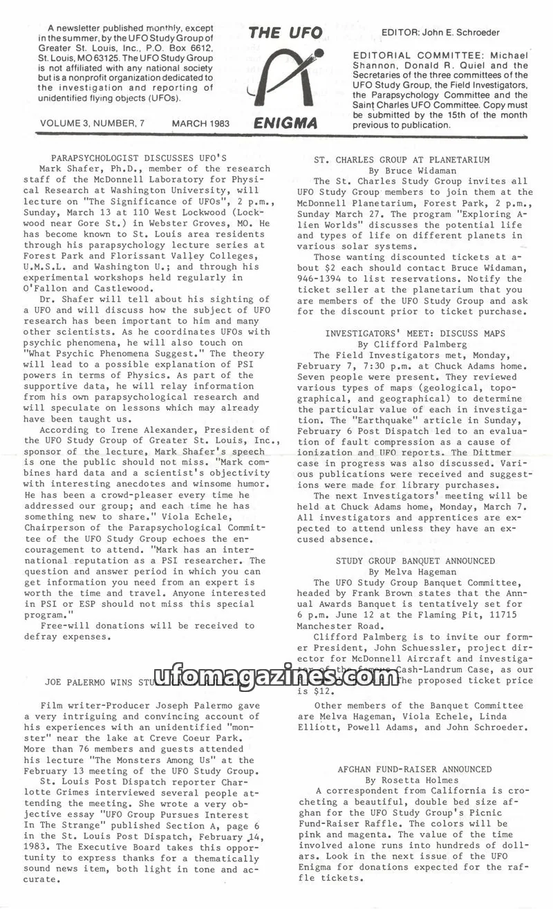 Cover of UFO Study Group of Greater St. Louis, Inc. issue 7: The UFO Enigma