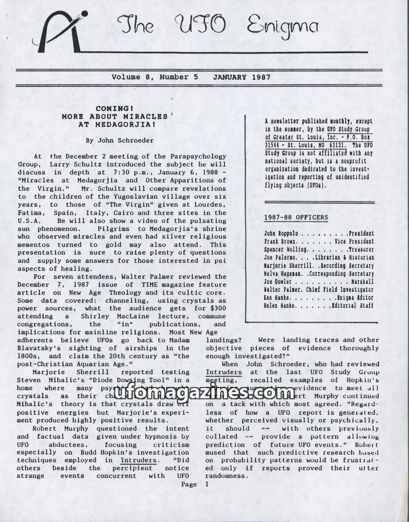 Cover of UFO Study Group of Greater St. Louis, Inc. issue Volume 8, Number 5: The UFO Enigma
