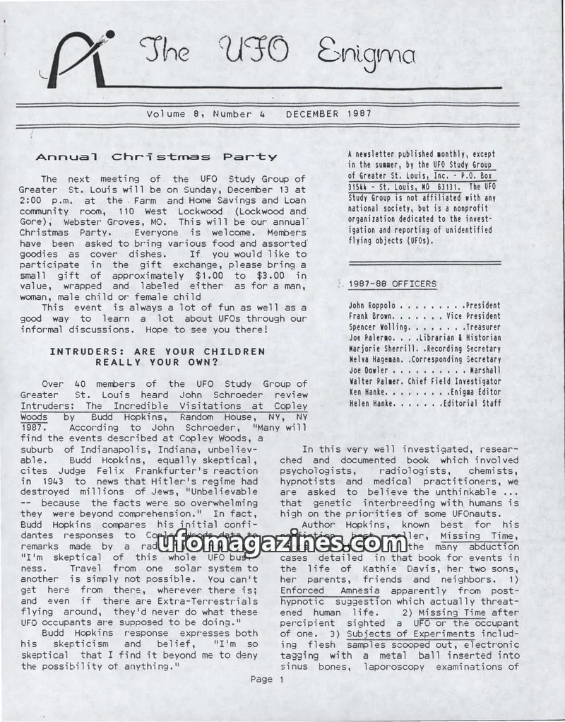 Cover of UFO Study Group of Greater St. Louis, Inc. issue 4: The UFO Enigma