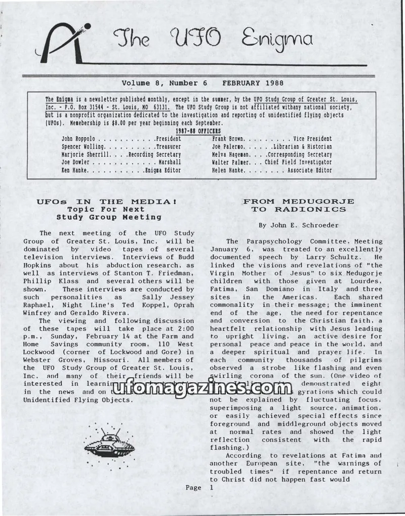 Cover of UFO Study Group of Greater St. Louis, Inc. issue 6: The UFO Enigma