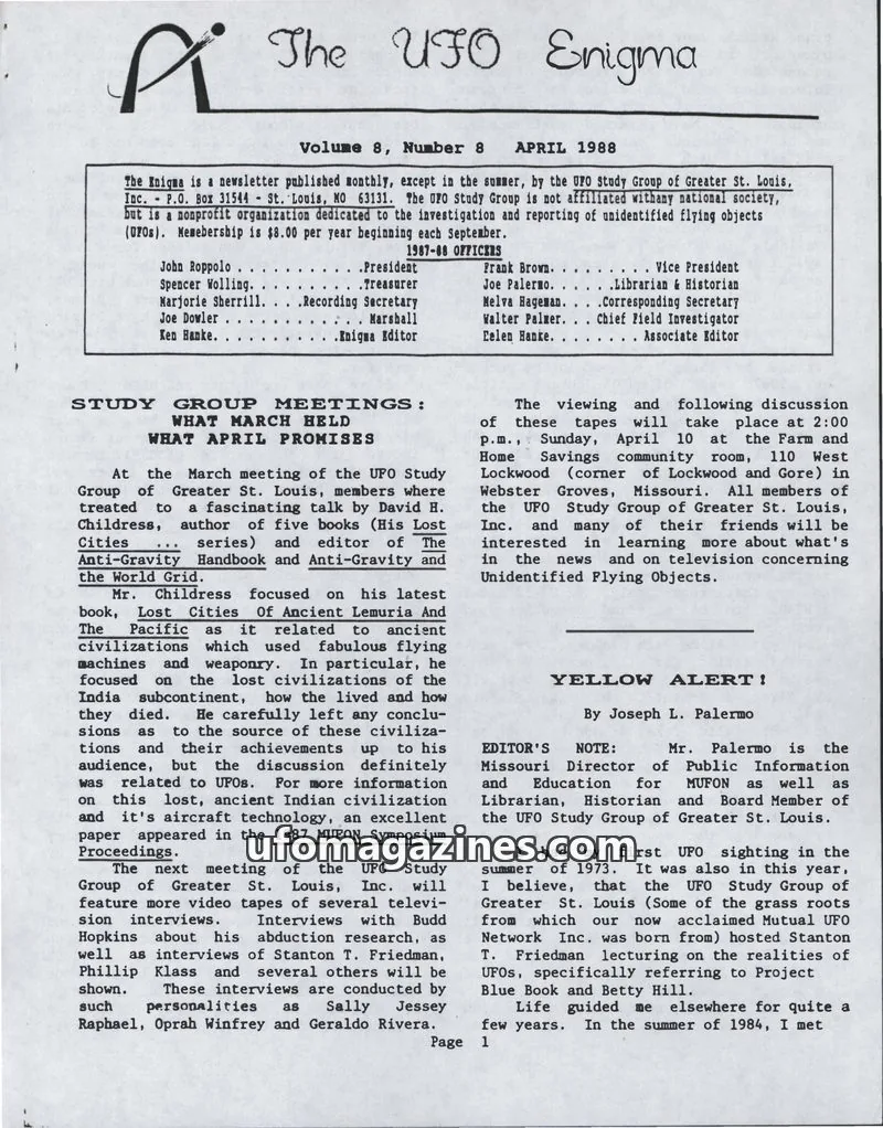 Cover of UFO Study Group of Greater St. Louis, Inc. issue 8: The UFO Enigma