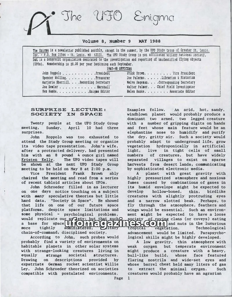 Cover of UFO Study Group of Greater St. Louis, Inc. issue 9: The UFO Enigma
