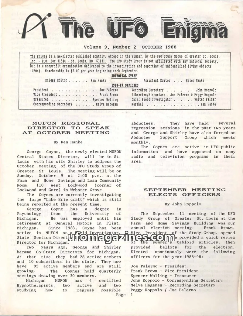 Cover of UFO Study Group of Greater St. Louis, Inc. issue Number 2: The UFO Enigma