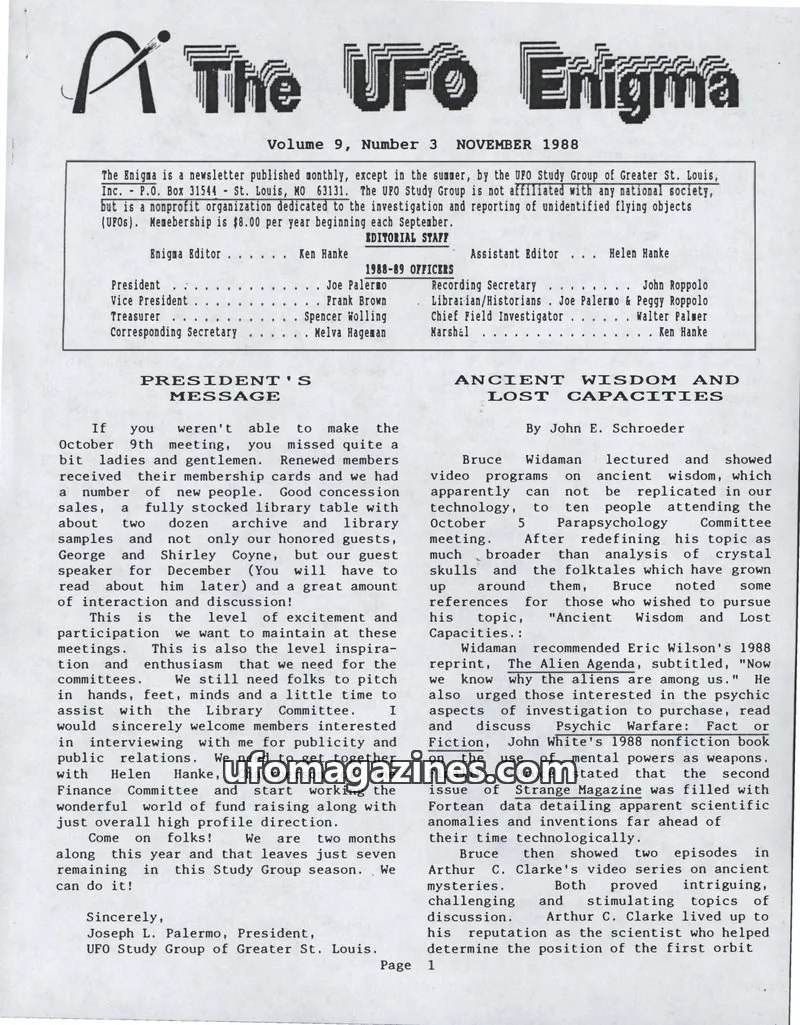 Cover of UFO Study Group of Greater St. Louis, Inc. issue 3: The UFO Enigma