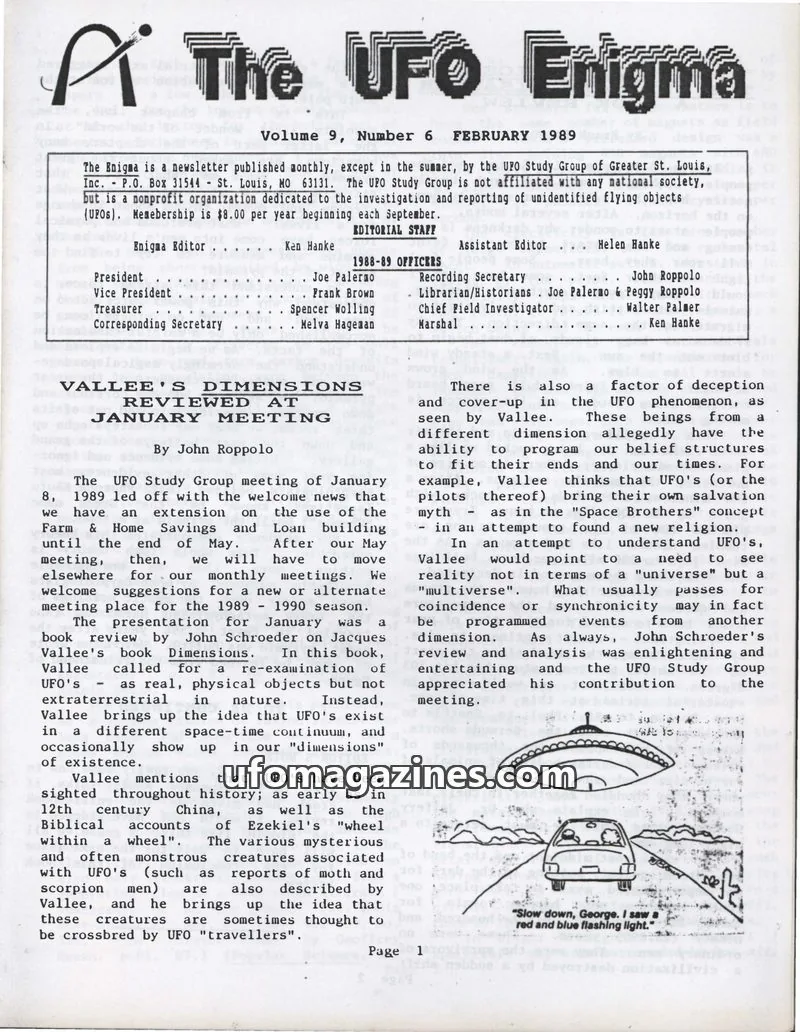 Cover of UFO Study Group of Greater St. Louis, Inc. issue Volume 9, Number 6: The UFO Enigma