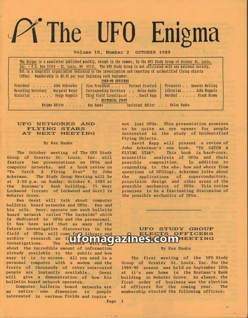 Cover of UFO Study Group of Greater St. Louis, Inc. issue 2: The UFO Enigma