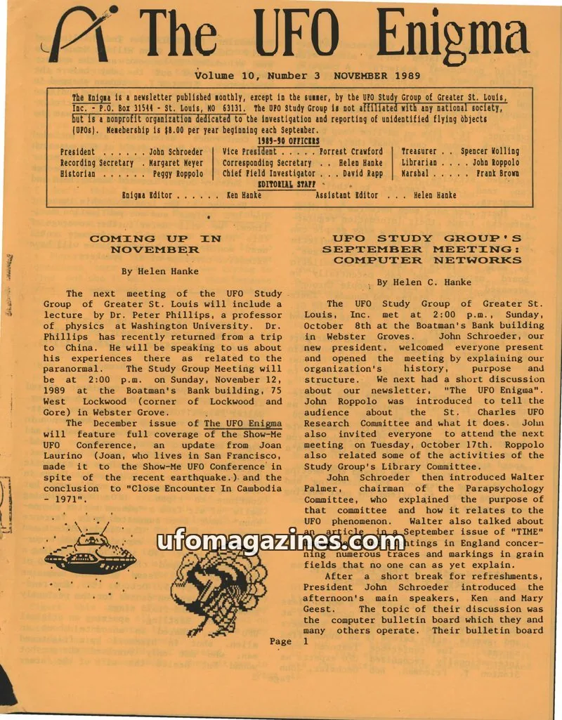 Cover of UFO Study Group of Greater St. Louis, Inc. issue 3: The UFO Enigma