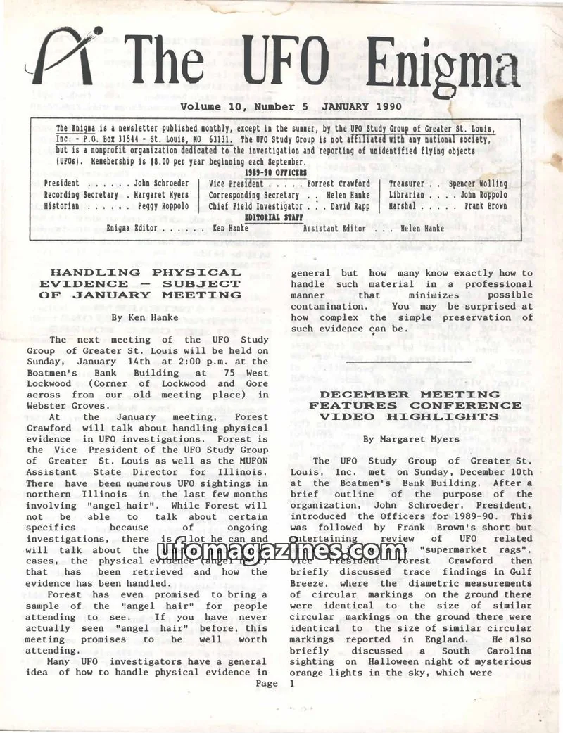 Cover of UFO Study Group of Greater St. Louis, Inc. issue Number 5: The UFO Enigma