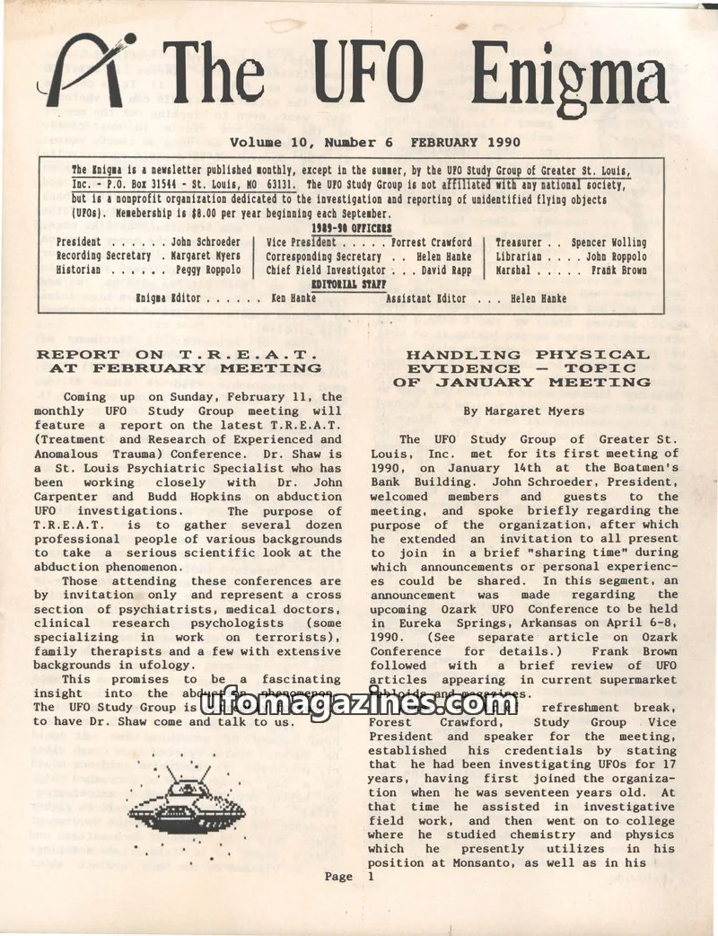 Cover of UFO Study Group of Greater St. Louis, Inc. issue Volume 10, Number 6: The UFO Enigma