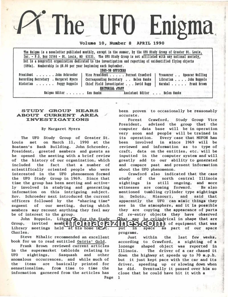 Cover of UFO Study Group of Greater St. Louis, Inc. issue 8: The UFO Enigma