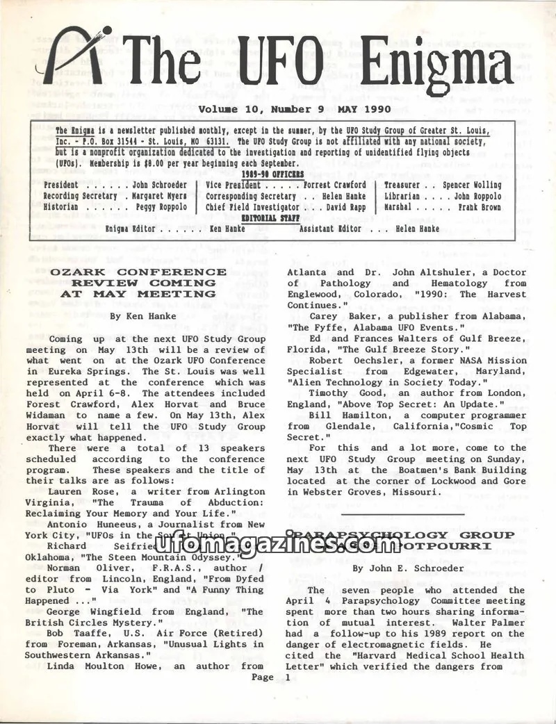 Cover of UFO Study Group of Greater St. Louis, Inc. issue 9: The UFO Enigma
