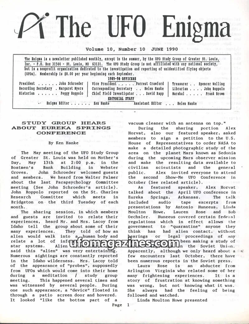 Cover of UFO Study Group of Greater St. Louis, Inc. issue 10: The UFO Enigma