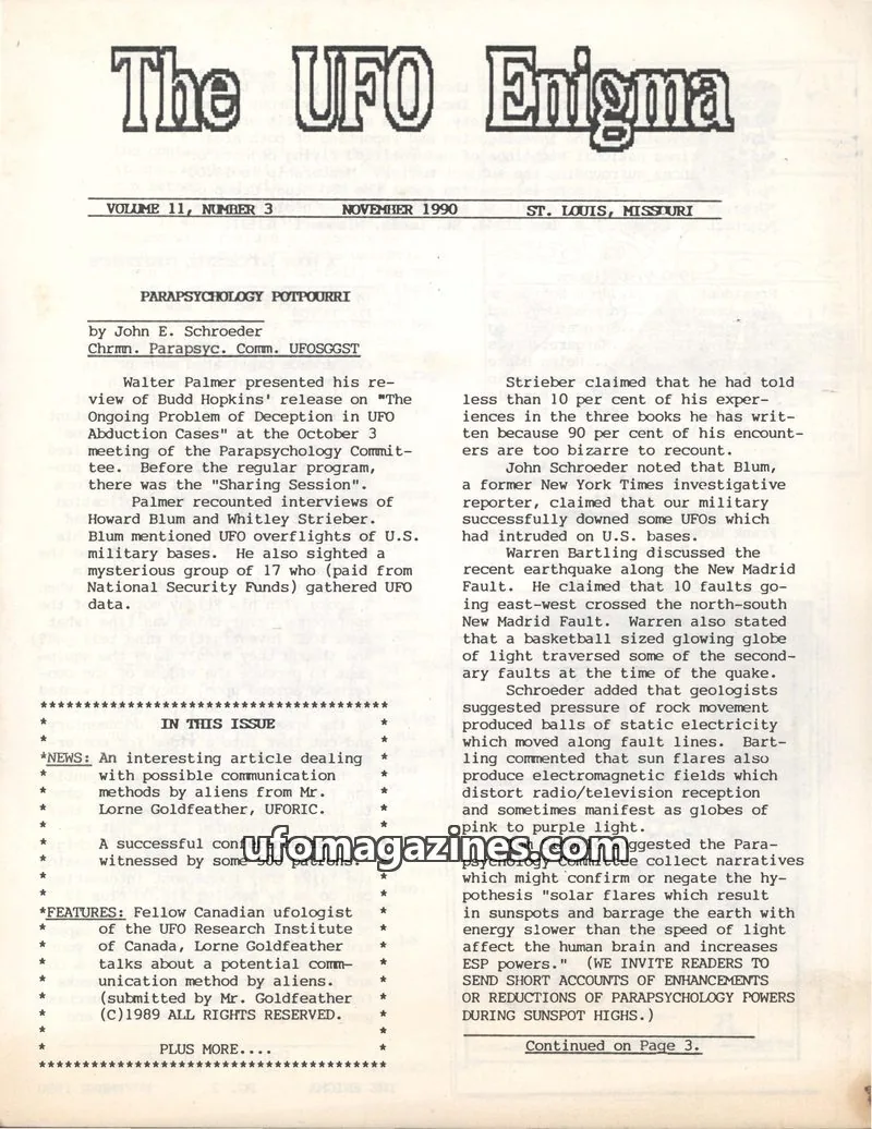 Cover of UFO Study Group of Greater St. Louis, Inc. issue 3: The UFO Enigma