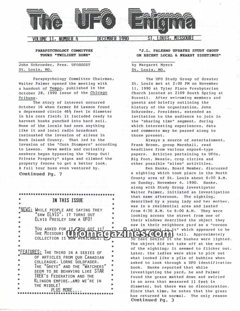 Cover of UFO Study Group of Greater St. Louis, Inc. issue 4: The UFO Enigma