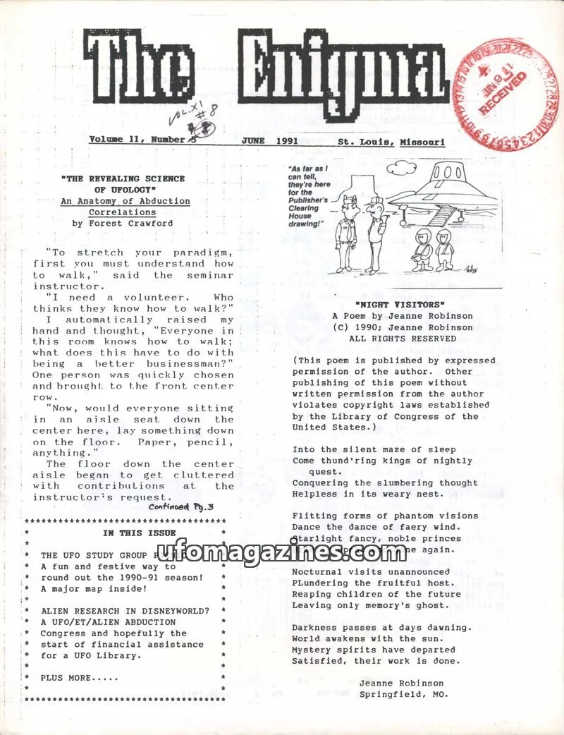 Cover of UFO Study Group of Greater St. Louis issue 8: The Enigma