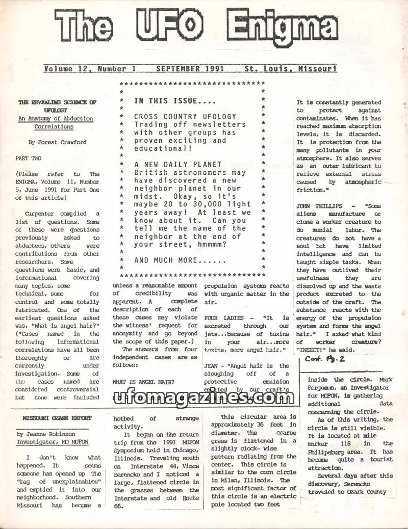 Cover of UFO Study Group of Greater St. Louis issue 1: The UFO Enigma