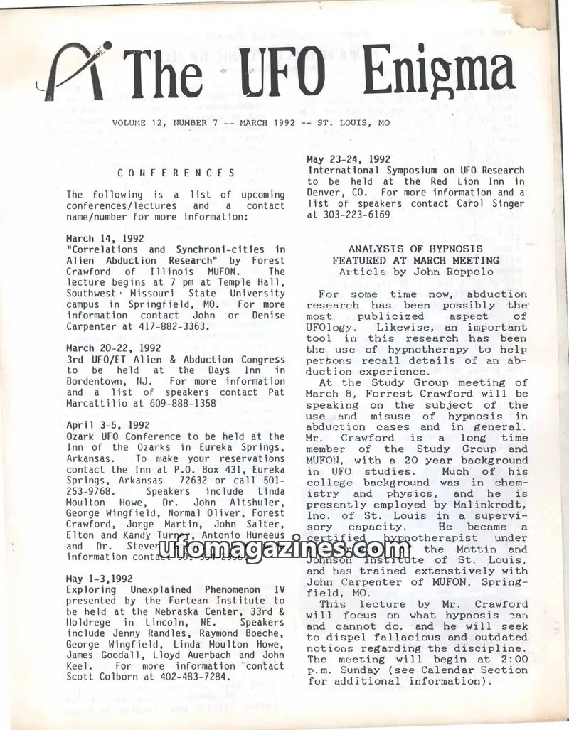 Cover of UFO Study Group of Greater St. Louis issue 7: The UFO Enigma