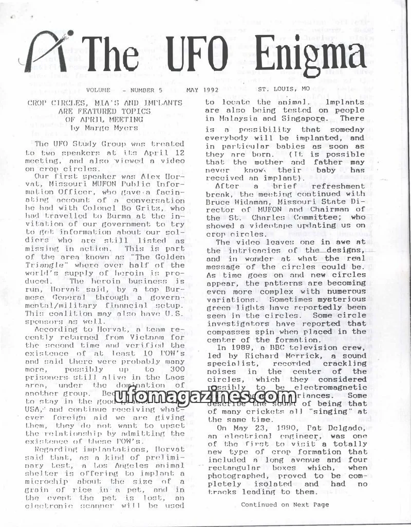 Cover of UFO STUDY GROUP OF GREATER ST. LOUIS, INC. issue 5: The UFO Enigma