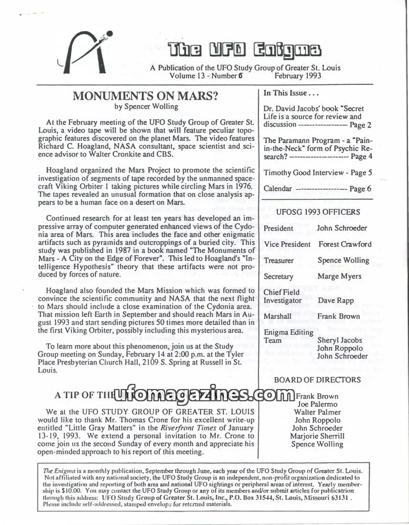 Cover of UFO Study Group of Greater St. Louis issue 6: The UFO Enigma