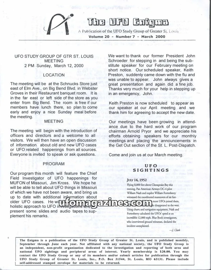 Cover of UFO Study Group of Greater St. Louis issue Number 7: The UFO Enigma