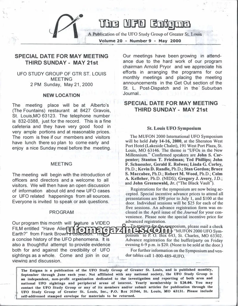 Cover of UFO Study Group of Greater St. Louis issue Number 9: The UFO Enigma