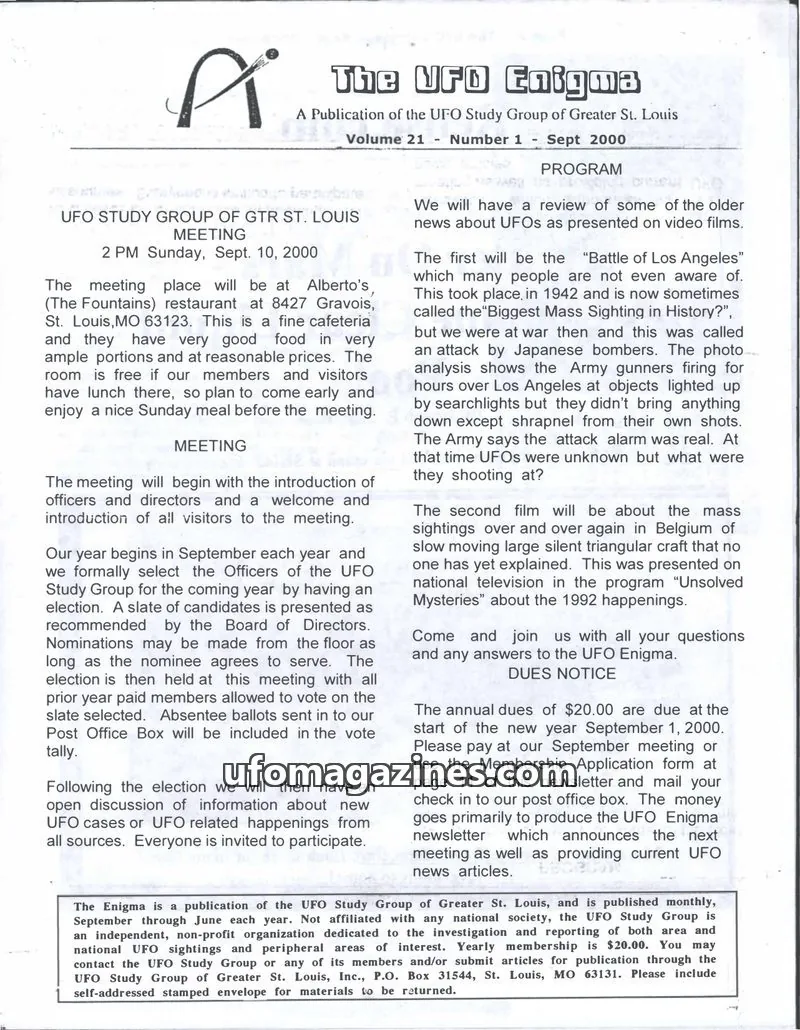 Cover of UFO Study Group of Greater St. Louis issue 1: The UFO Enigma