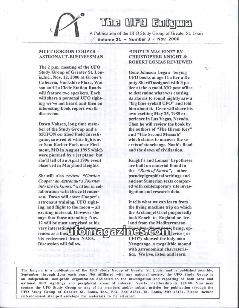 Cover of UFO Study Group of Greater St. Louis issue 3: The UFO Enigma