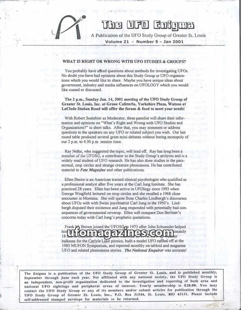 Cover of UFO Study Group of Greater St. Louis issue Number 5: The UFO Enigma