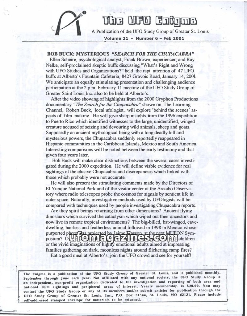 Cover of The UFO Enigma - 2001 02 - Volume 21 no 6