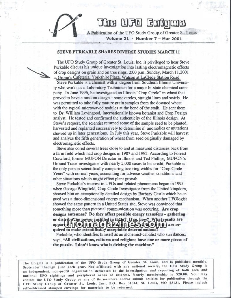 Cover of The UFO Enigma - 2001 03 - Volume 21 no 7