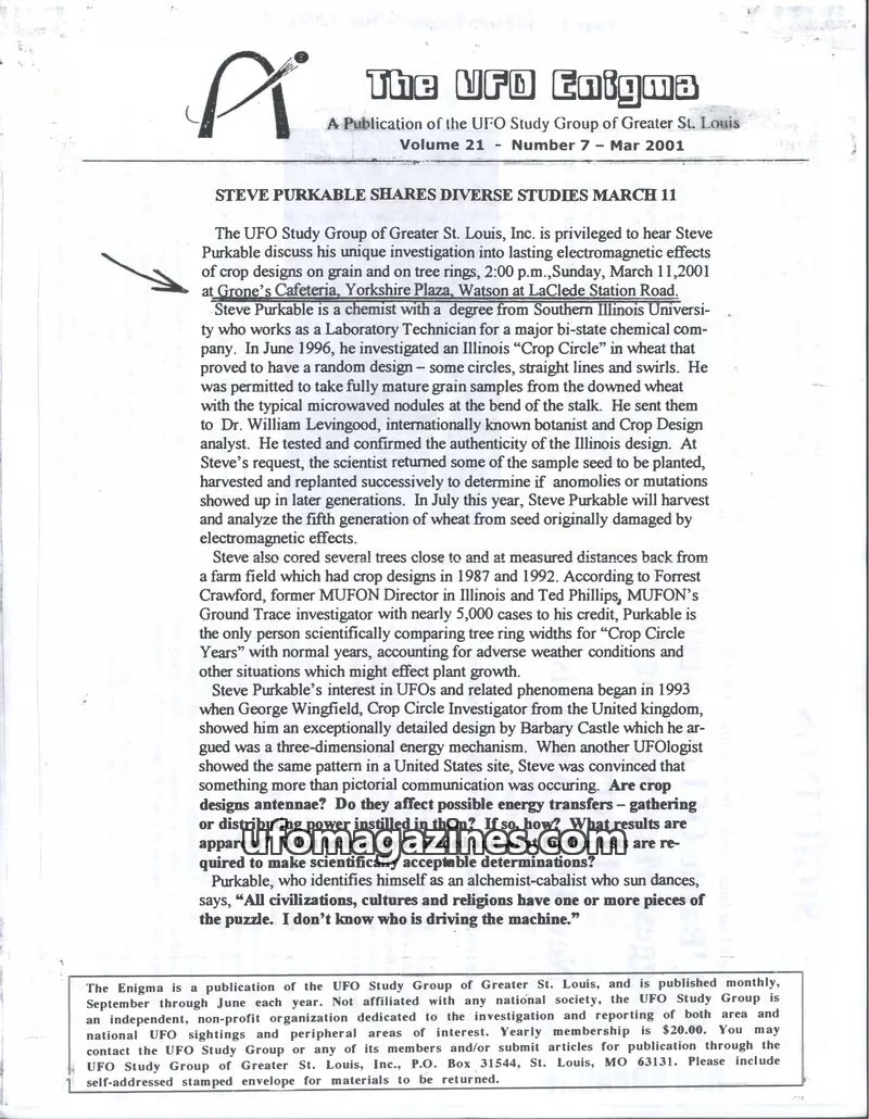 Cover of UFO Study Group of Greater St. Louis, Inc. issue Number 7: The UFO Enigma